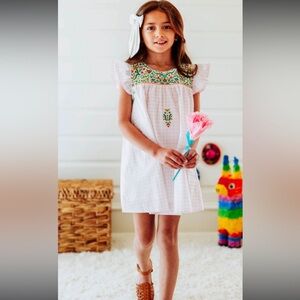 Sweet Homey Girls' Pink Embroidered Flutter-Sleeve Dress